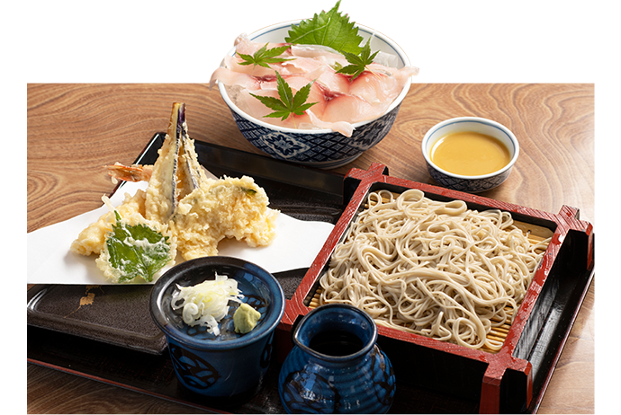 Cold Soba Noodles and Tempura with Cold Carp Sashimi 